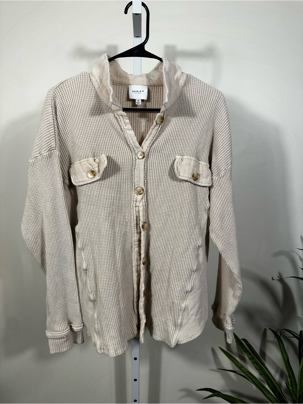 N24. Gilli Cream Waffle-Knit Button Shirt